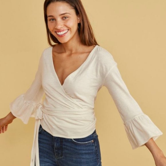 Marine Layer Tops - Marine Layer Ava Wrap Top in Antique White XS